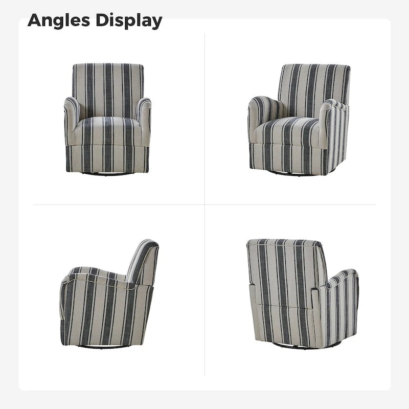 360° Swivel Accent Chair, Striped Fabric Upholstery, Foam Padded, Metal Legs, 28"W x 34.5"H
