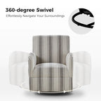 360° Swivel Accent Chair, Striped Fabric Upholstery, Foam Padded, Metal Legs, 28"W x 34.5"H
