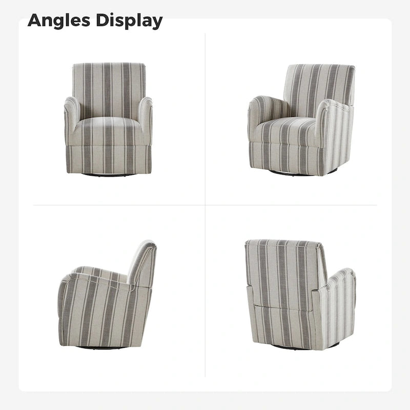 360° Swivel Accent Chair, Striped Fabric Upholstery, Foam Padded, Metal Legs, 28"W x 34.5"H