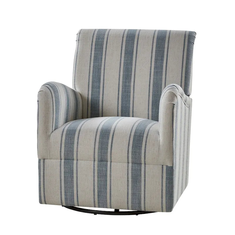 360° Swivel Accent Chair, Striped Fabric Upholstery, Foam Padded, Metal Legs, 28"W x 34.5"H