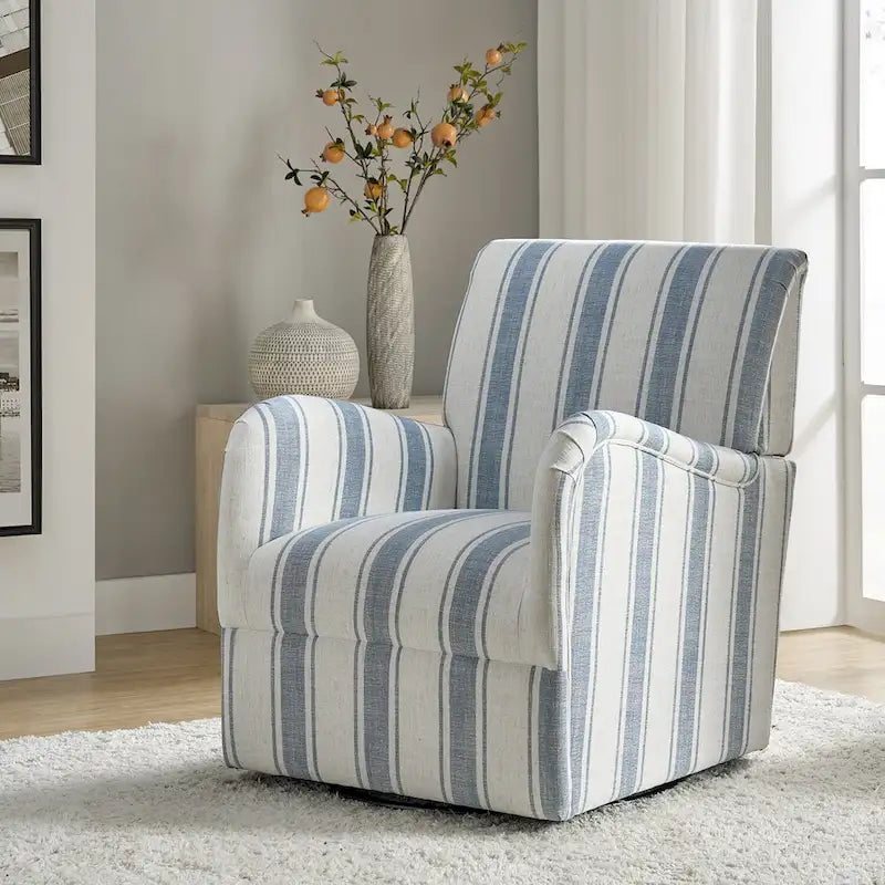 360° Swivel Accent Chair, Striped Fabric Upholstery, Foam Padded, Metal Legs, 28"W x 34.5"H