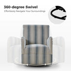 360° Swivel Accent Chair, Striped Fabric Upholstery, Foam Padded, Metal Legs, 28"W x 34.5"H