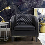 Accent Barrel chair living room chair with nailheads and solid wood legs