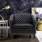 Accent Barrel chair living room chair with nailheads and solid wood legs