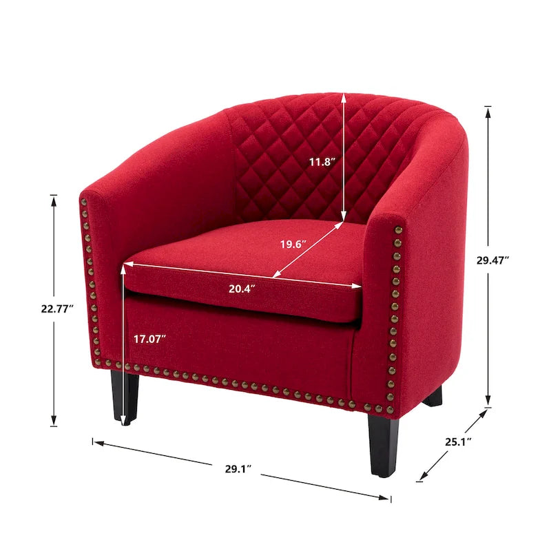 Accent Barrel chair living room chair with nailheads and solid wood legs