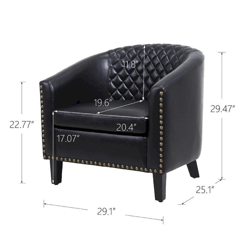 Accent Barrel chair living room chair with nailheads and solid wood legs