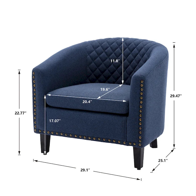 Accent Barrel chair living room chair with nailheads and solid wood legs