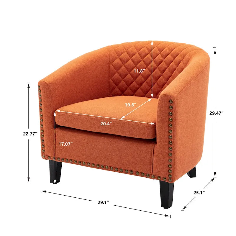 Accent Barrel chair living room chair with nailheads and solid wood legs