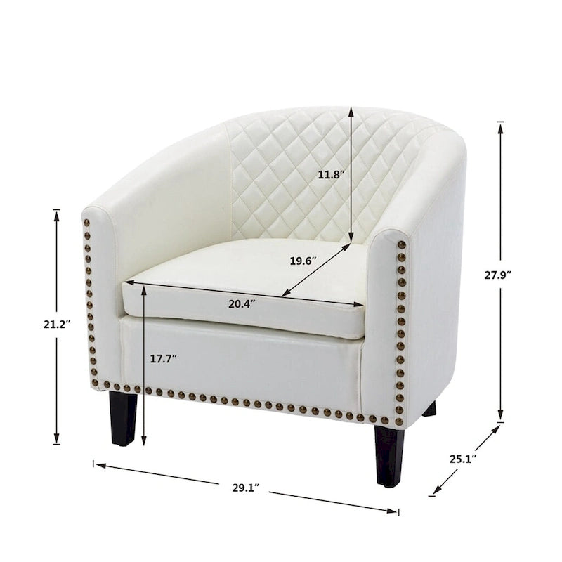 Accent Barrel chair living room chair with nailheads and solid wood legs
