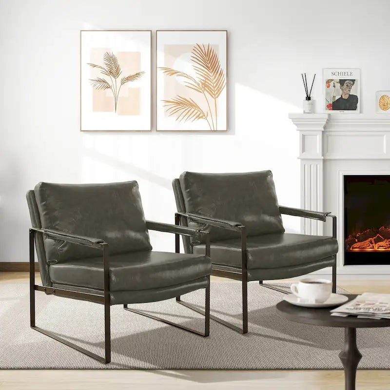 Faux Leather Accent Chair with Steel Frame, Removable Cushion, 260 lbs Capacity – Modern Style