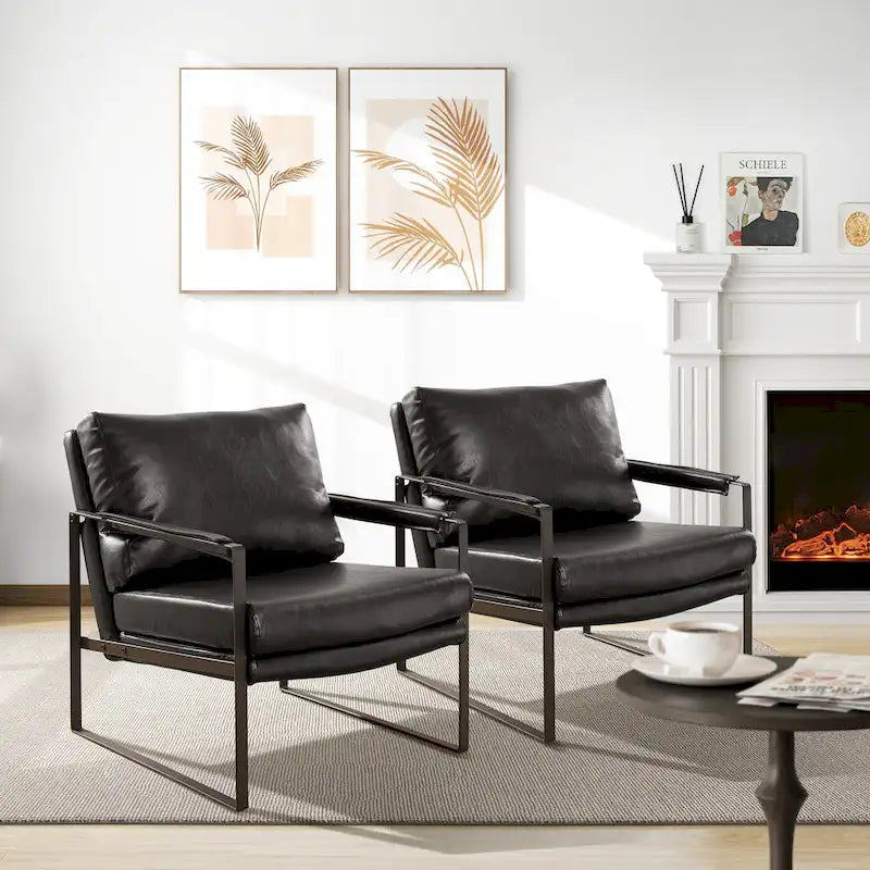 Faux Leather Accent Chair with Steel Frame, Removable Cushion, 260 lbs Capacity – Modern Style