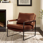 Faux Leather Accent Chair with Steel Frame, Removable Cushion, 260 lbs Capacity – Modern Style