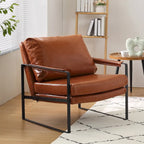 Faux Leather Accent Chair with Steel Frame, Removable Cushion, 260 lbs Capacity – Modern Style