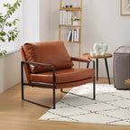 Faux Leather Accent Chair with Steel Frame, Removable Cushion, 260 lbs Capacity – Modern Style