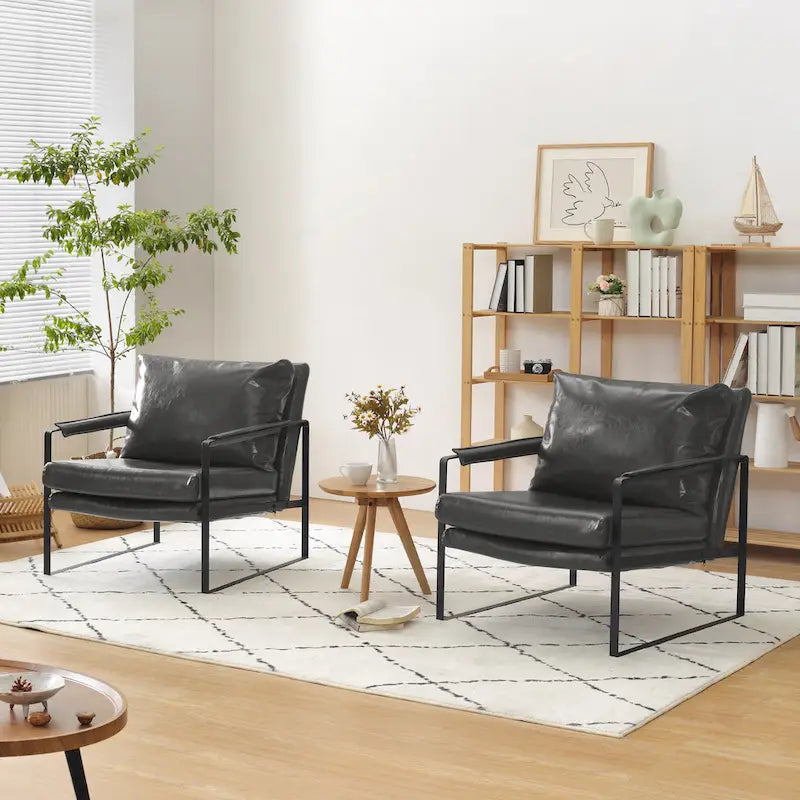 Faux Leather Accent Chair with Steel Frame, Removable Cushion, 260 lbs Capacity – Modern Style