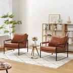 Faux Leather Accent Chair with Steel Frame, Removable Cushion, 260 lbs Capacity – Modern Style