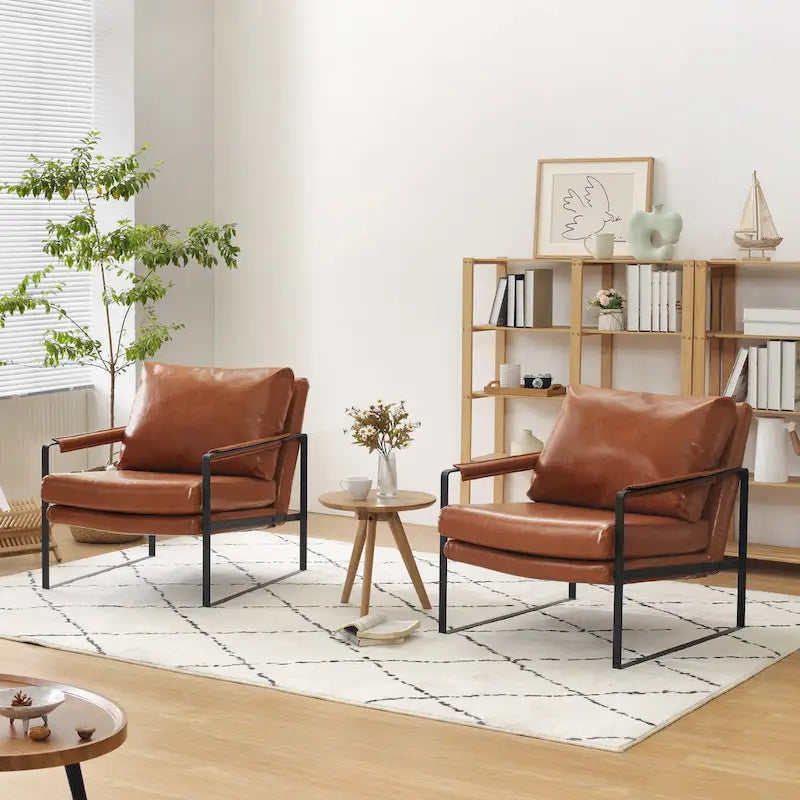 Faux Leather Accent Chair with Steel Frame, Removable Cushion, 260 lbs Capacity – Modern Style