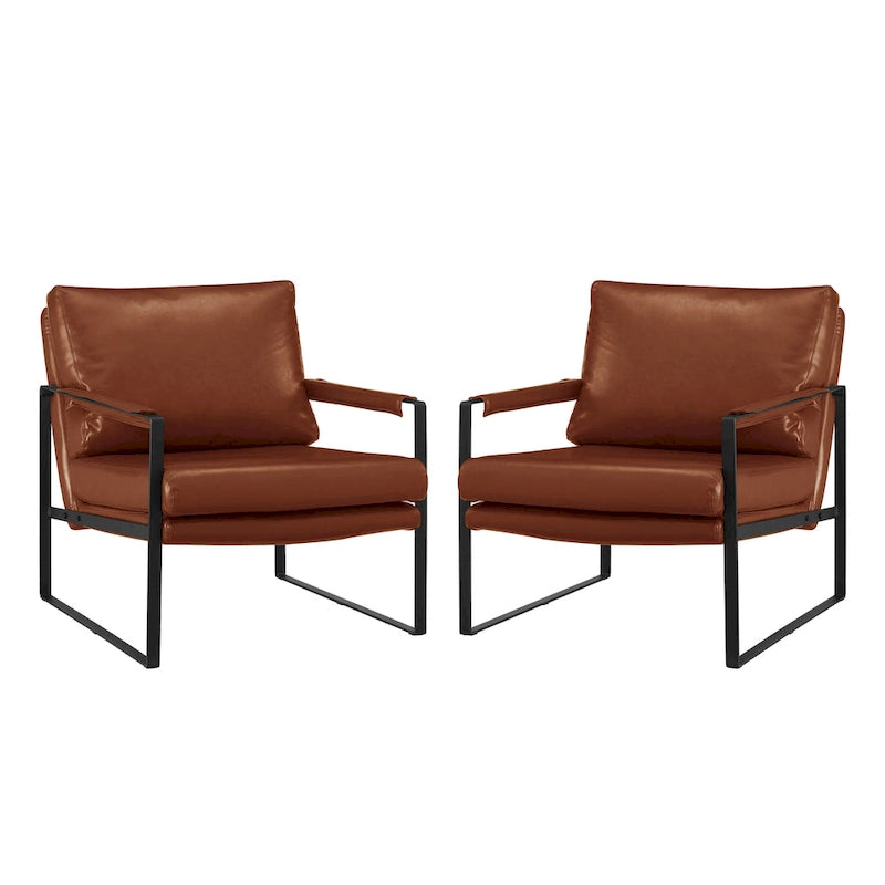 Faux Leather Accent Chair with Steel Frame, Removable Cushion, 260 lbs Capacity – Modern Style