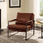 Faux Leather Accent Chair with Steel Frame, Removable Cushion, 260 lbs Capacity – Modern Style