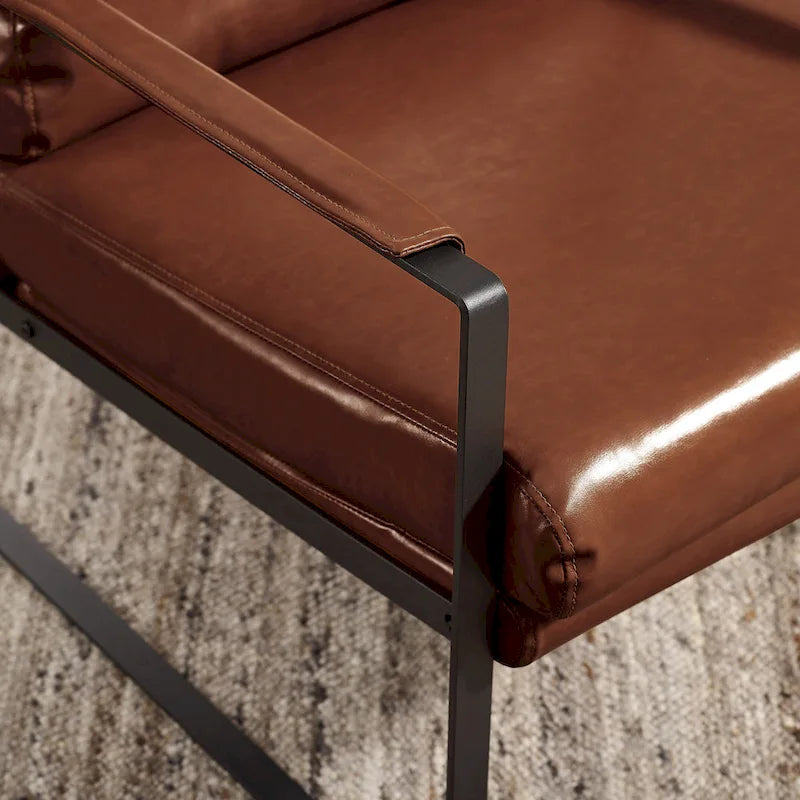 Faux Leather Accent Chair with Steel Frame, Removable Cushion, 260 lbs Capacity – Modern Style