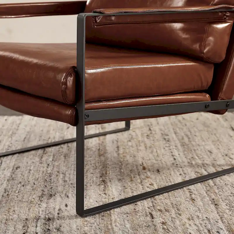 Faux Leather Accent Chair with Steel Frame, Removable Cushion, 260 lbs Capacity – Modern Style