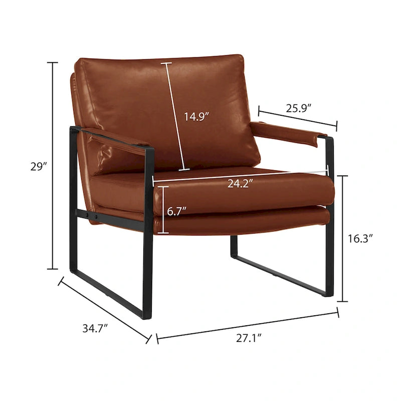Faux Leather Accent Chair with Steel Frame, Removable Cushion, 260 lbs Capacity – Modern Style