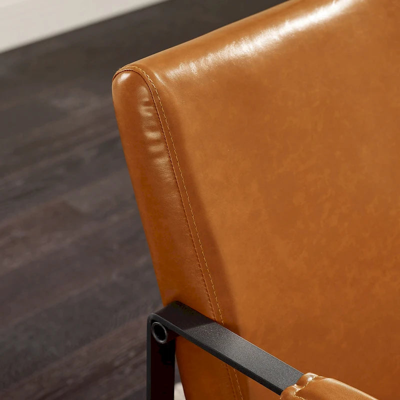 Faux Leather Accent Chair with Steel Frame, Removable Cushion, 260 lbs Capacity – Modern Style