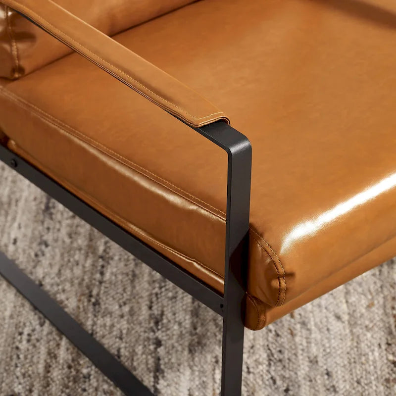 Faux Leather Accent Chair with Steel Frame, Removable Cushion, 260 lbs Capacity – Modern Style