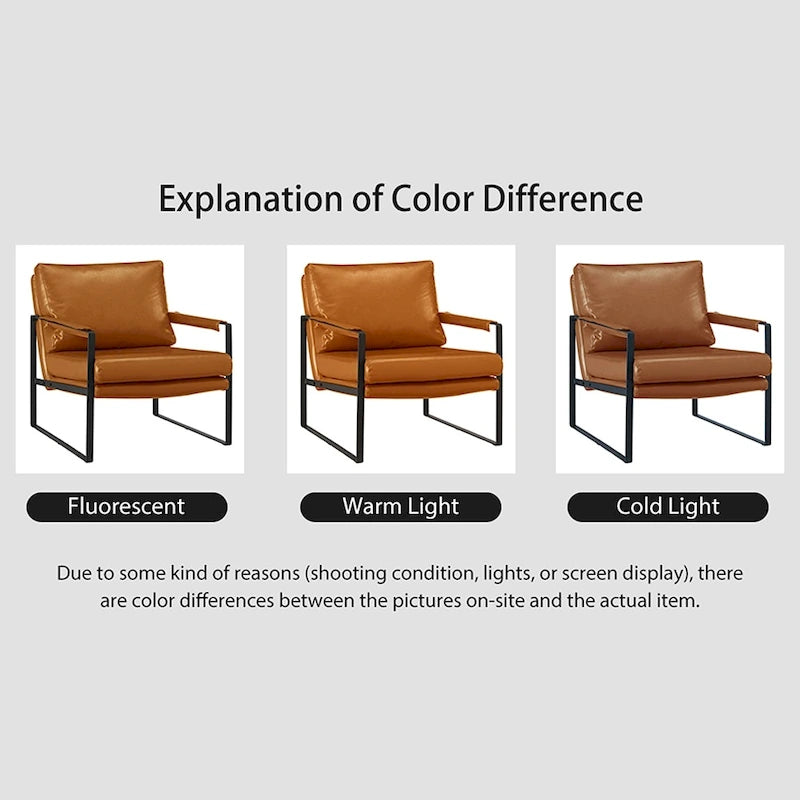Faux Leather Accent Chair with Steel Frame, Removable Cushion, 260 lbs Capacity – Modern Style