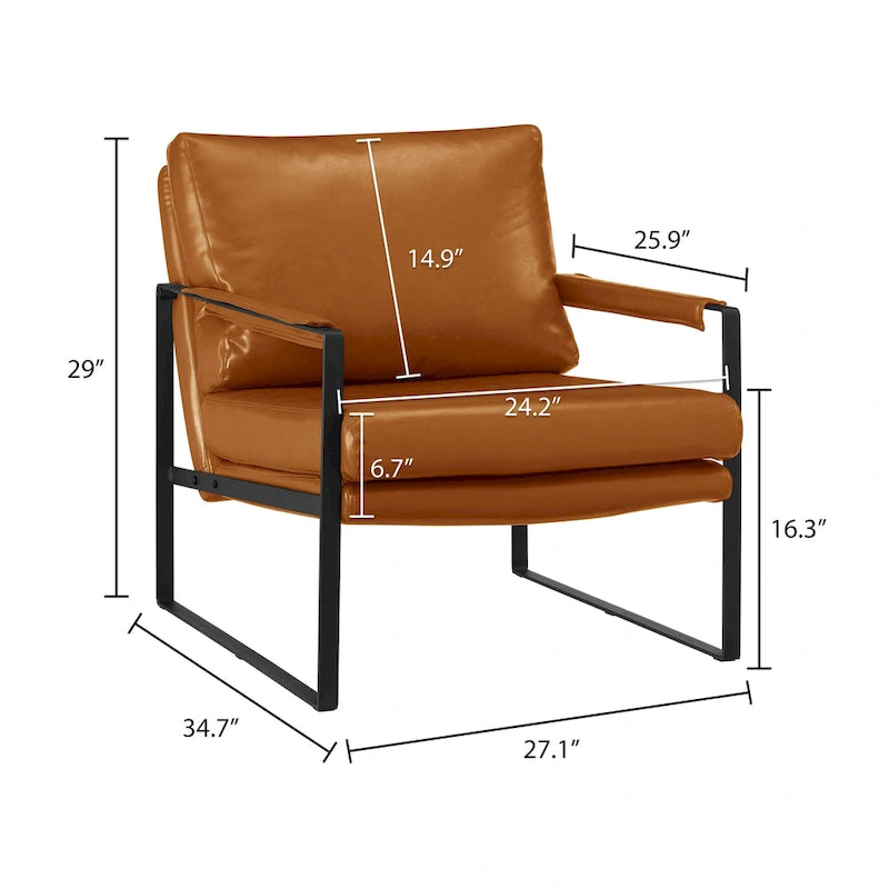 Faux Leather Accent Chair with Steel Frame, Removable Cushion, 260 lbs Capacity – Modern Style