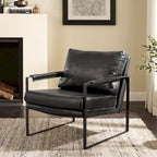 Faux Leather Accent Chair with Steel Frame, Removable Cushion, 260 lbs Capacity – Modern Style