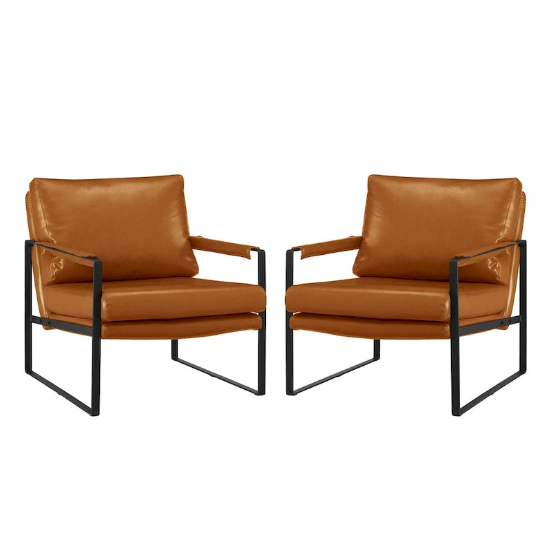 Faux Leather Accent Chair with Steel Frame, Removable Cushion, 260 lbs Capacity – Modern Style