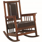 Mission Style Solid Wood Rocking Chair with Leatherette Seat, Dark Tobacco Oak Finish