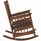 Mission Style Solid Wood Rocking Chair with Leatherette Seat, Dark Tobacco Oak Finish