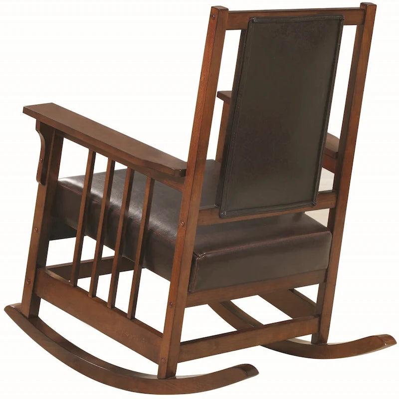 Mission Style Solid Wood Rocking Chair with Leatherette Seat, Dark Tobacco Oak Finish