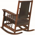Mission Style Solid Wood Rocking Chair with Leatherette Seat, Dark Tobacco Oak Finish