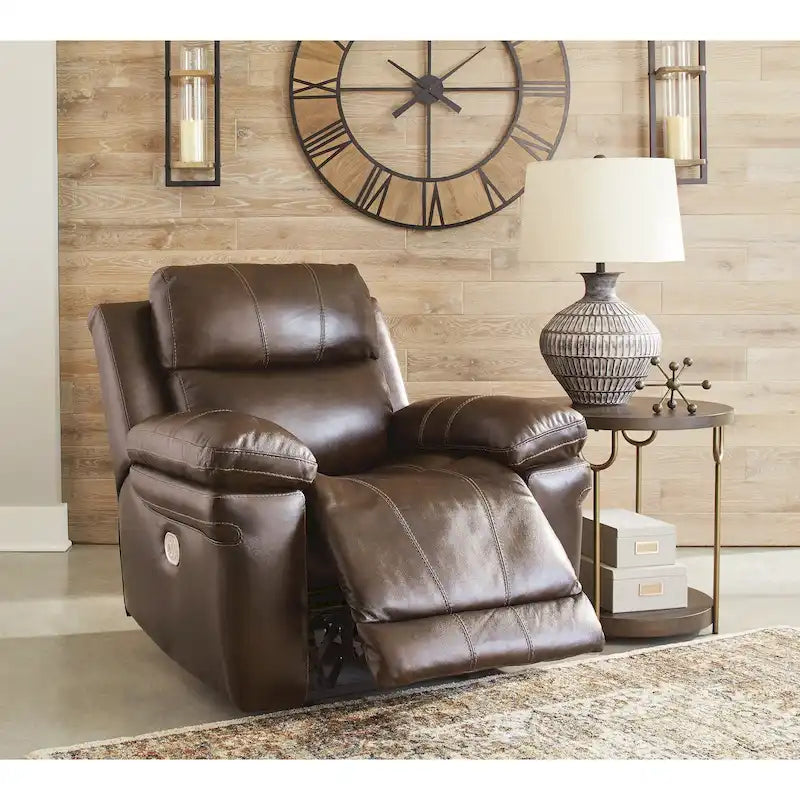 Power Recliner Chair with Adjustable Headrest, Genuine Leather, Pillow Arms, Extended Ottoman