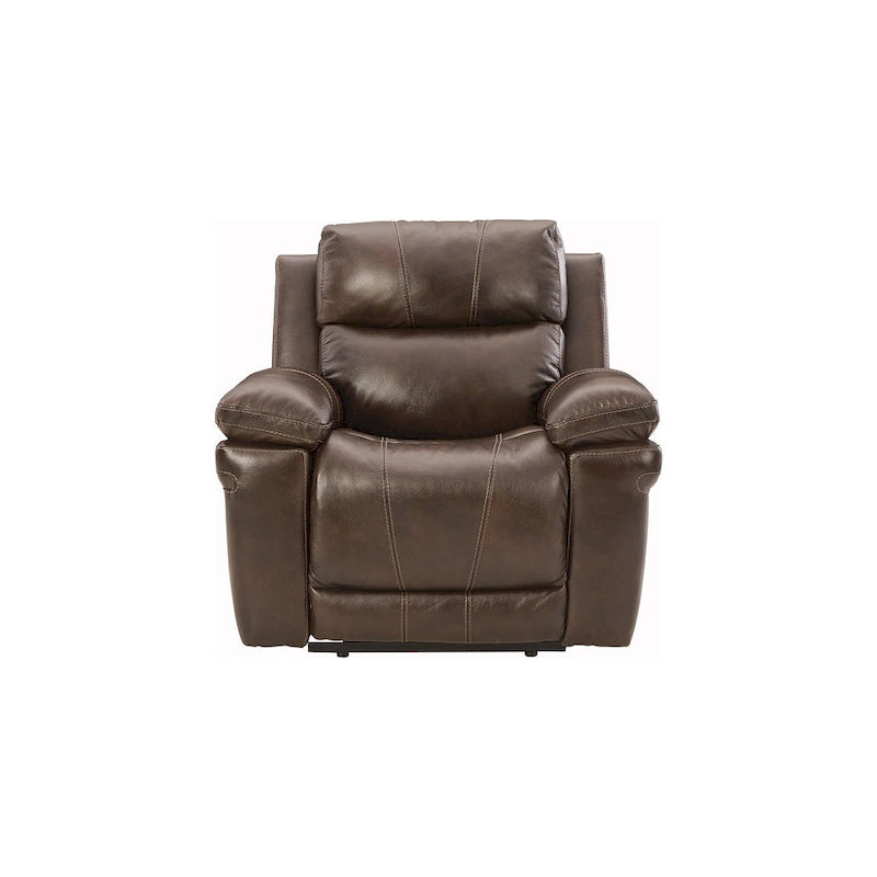 Power Recliner Chair with Adjustable Headrest, Genuine Leather, Pillow Arms, Extended Ottoman