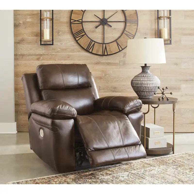 Power Recliner Chair with Adjustable Headrest, Genuine Leather, Pillow Arms, Extended Ottoman