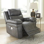 Power Recliner Chair with Adjustable Headrest, Genuine Leather, Pillow Arms, Extended Ottoman