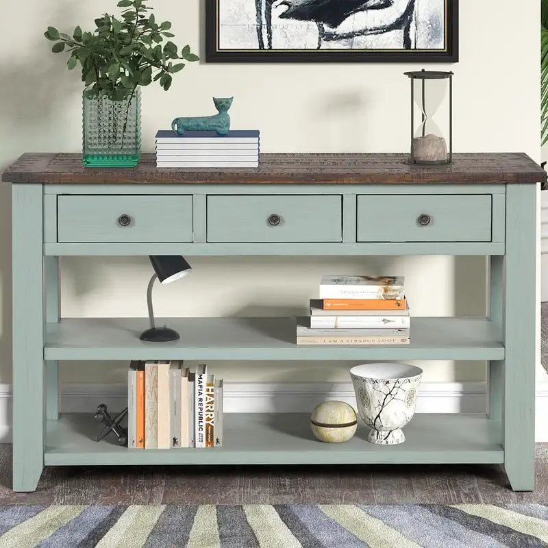 Wood Console Table with 3 Storage Drawers and 2 Shelves