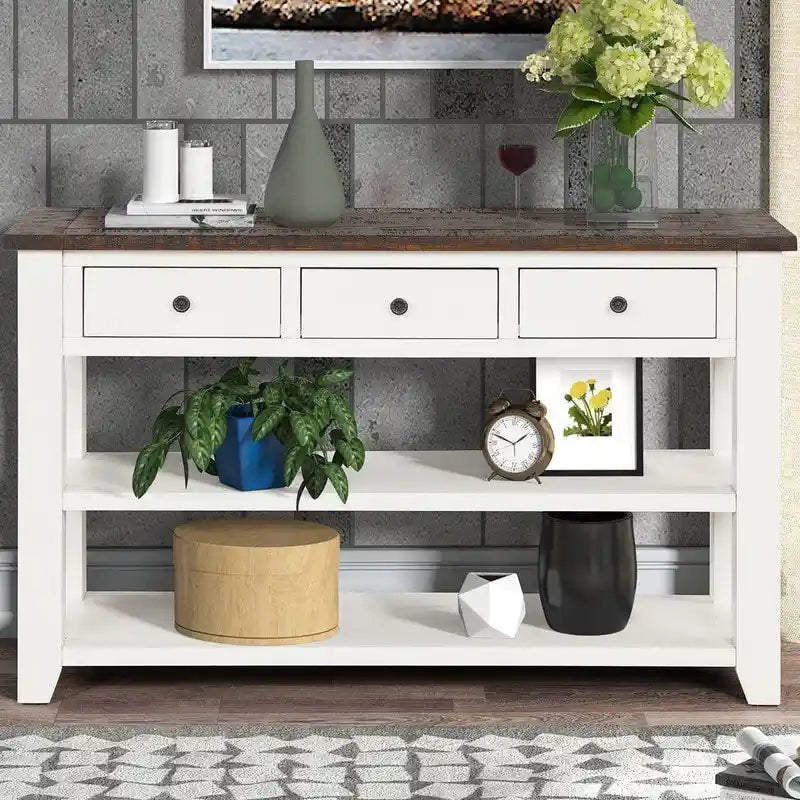 Vintage Console Table with 3 Drawers & 2 Shelves, Solid Pine & MDF, 48.82"W, 99 lb Capacity