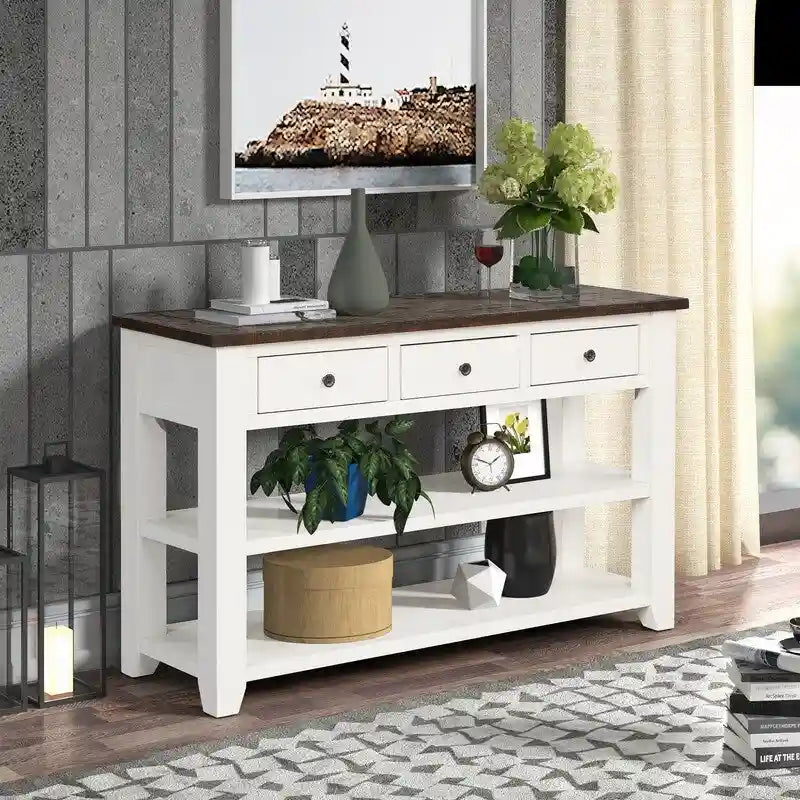 Vintage Console Table with 3 Drawers & 2 Shelves, Solid Pine & MDF, 48.82"W, 99 lb Capacity