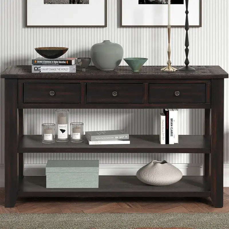 Vintage Console Table with 3 Drawers & 2 Shelves, Solid Pine & MDF, 48.82"W, 99 lb Capacity
