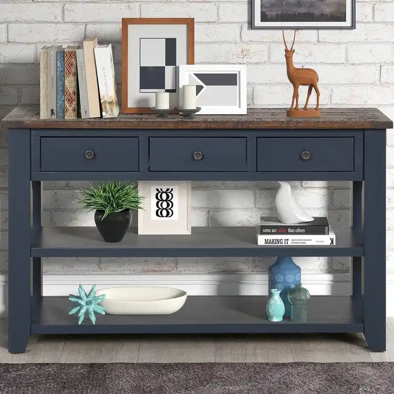 Vintage Console Table with 3 Drawers & 2 Shelves, Solid Pine & MDF, 48.82"W, 99 lb Capacity