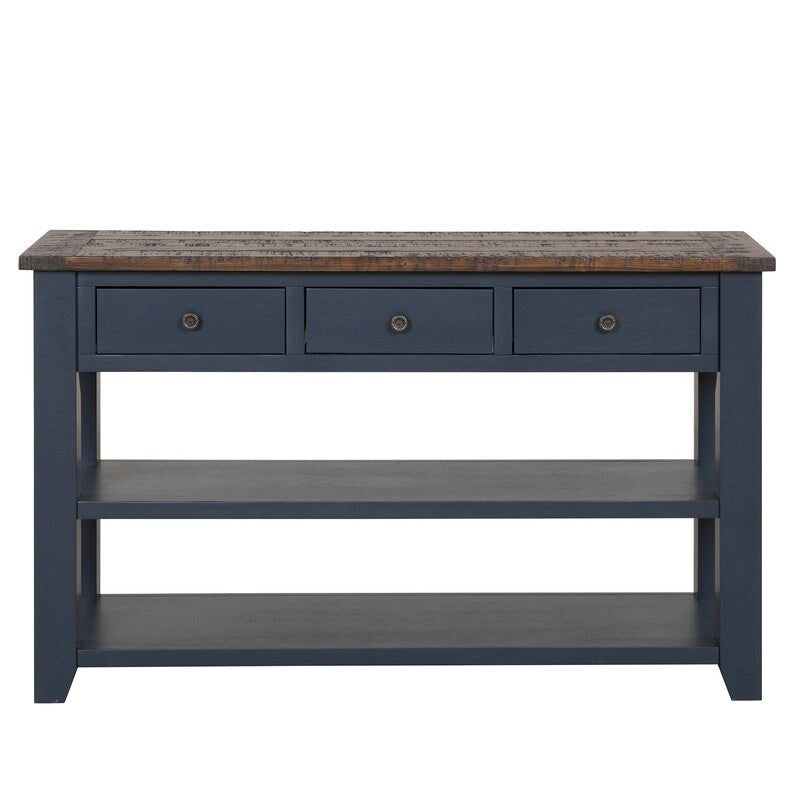 Vintage Console Table with 3 Drawers & 2 Shelves, Solid Pine & MDF, 48.82"W, 99 lb Capacity