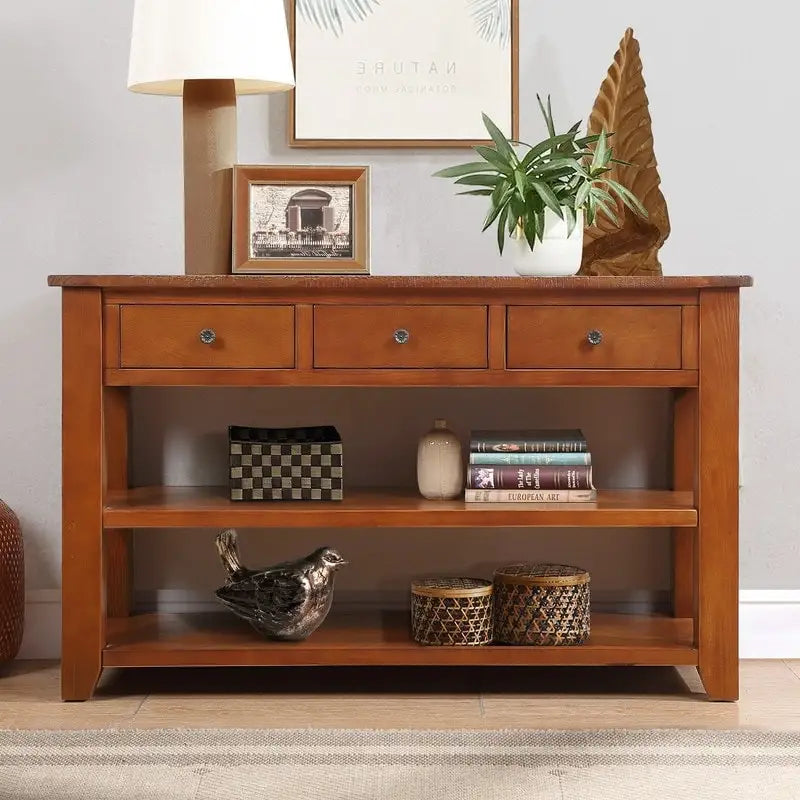 Vintage Console Table with 3 Drawers & 2 Shelves, Solid Pine & MDF, 48.82"W, 99 lb Capacity