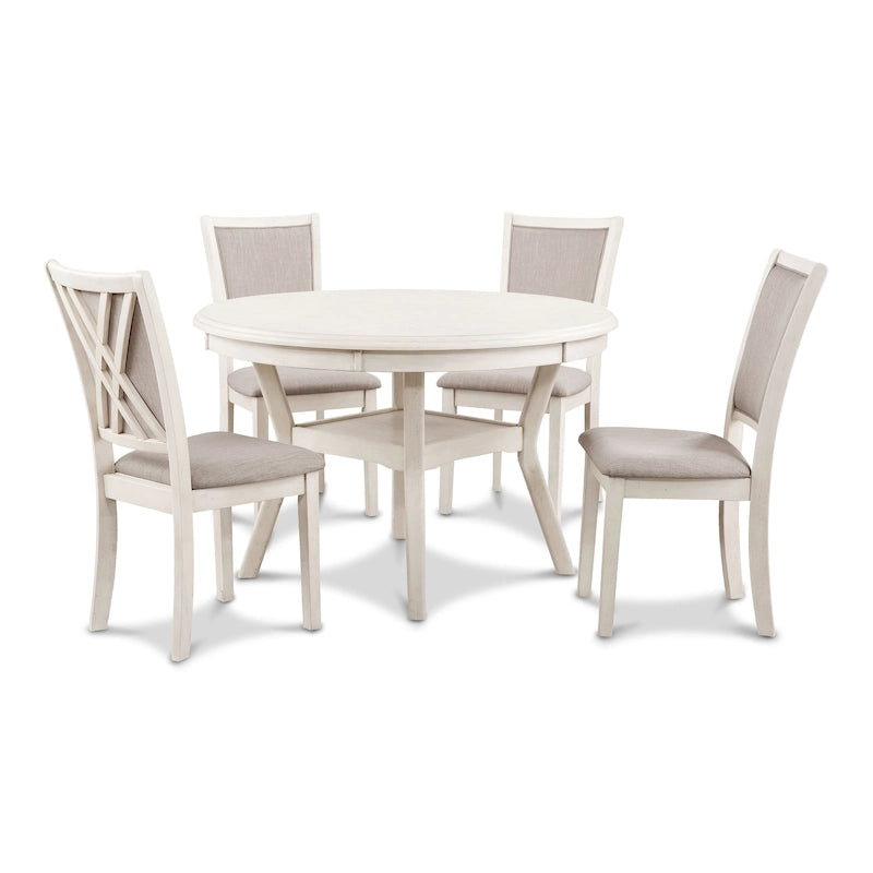 5-Piece Round Dining Table Set with 4 Upholstered Chairs | Farmhouse Style | 47" Table