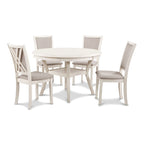 5-Piece Round Dining Table Set with 4 Upholstered Chairs | Farmhouse Style | 47" Table