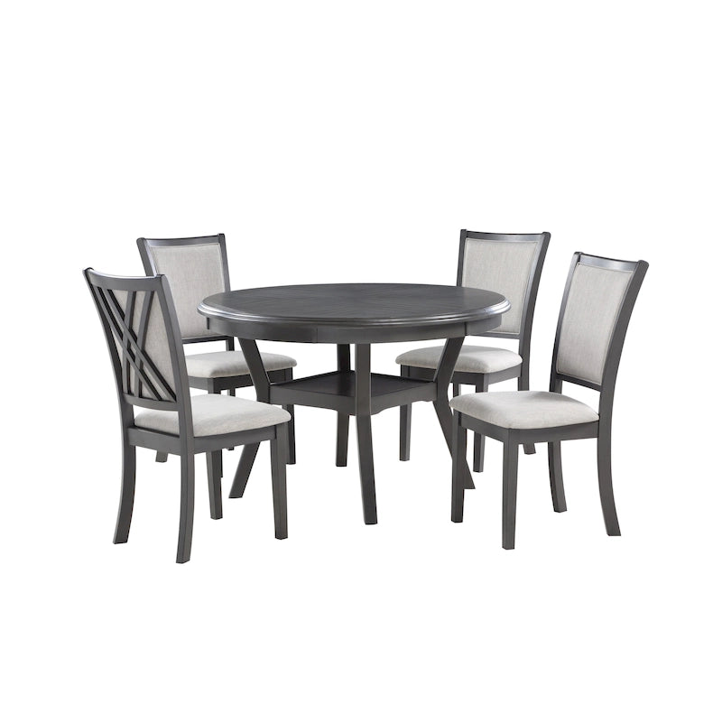 5-Piece Round Dining Table Set with 4 Upholstered Chairs | Farmhouse Style | 47" Table